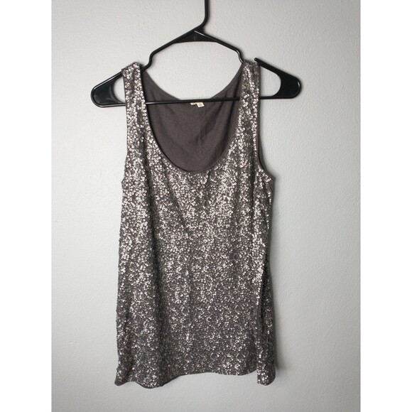 NWT J. Crew Gray Sequin Tank Top Women’s Large Sparkly Sleeveless Party Blouse - Picture 2 of 7